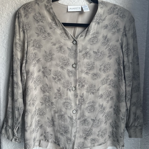 Liz Claiborne Tops - Vintage 90s Silk Liz Claiborne Neutral Floral Button-Up Blouse Petite 8